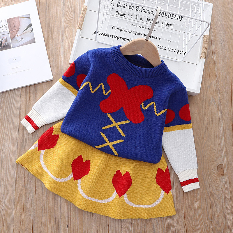 Autumn and Winter Snow White Girl's Two Piece XX Escaping Princess Knitted Sweater Half Skirt Set_voghion.com