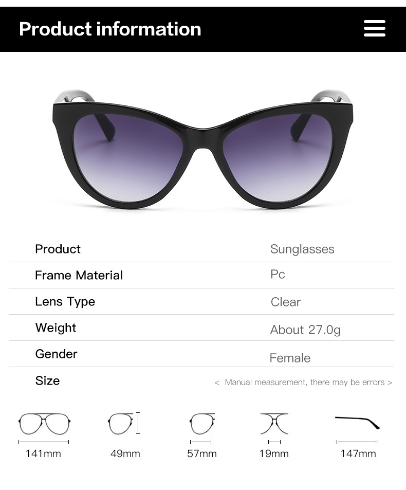 35g Weight Full Frame Glasses Structure Sunglasses Classification Ac, UV400 Protection Lens Material Cat Eye Glasses Style Outdoor, Travel Occasion Solid Color Pattern All Seasons Season Unisex Gender Retro, Classic Style Style Retro Classic Style Solid Color Ac UV400 Protection Cat Eye Full Frame Women's Sunglasses 5