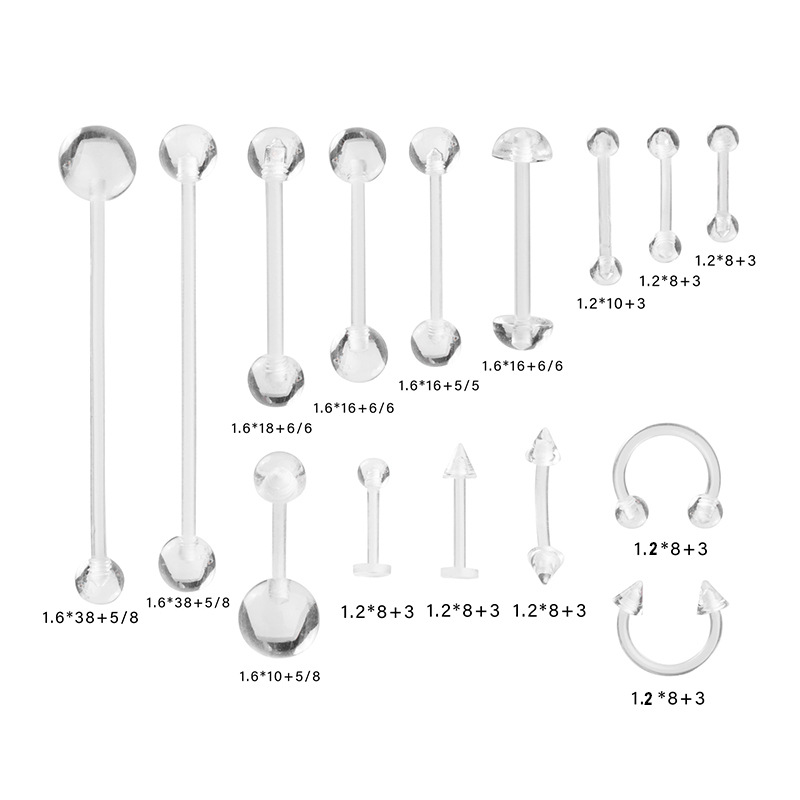 Fashion Solid Color Arylic Belly Ring Tongue Nail 15 Pieces