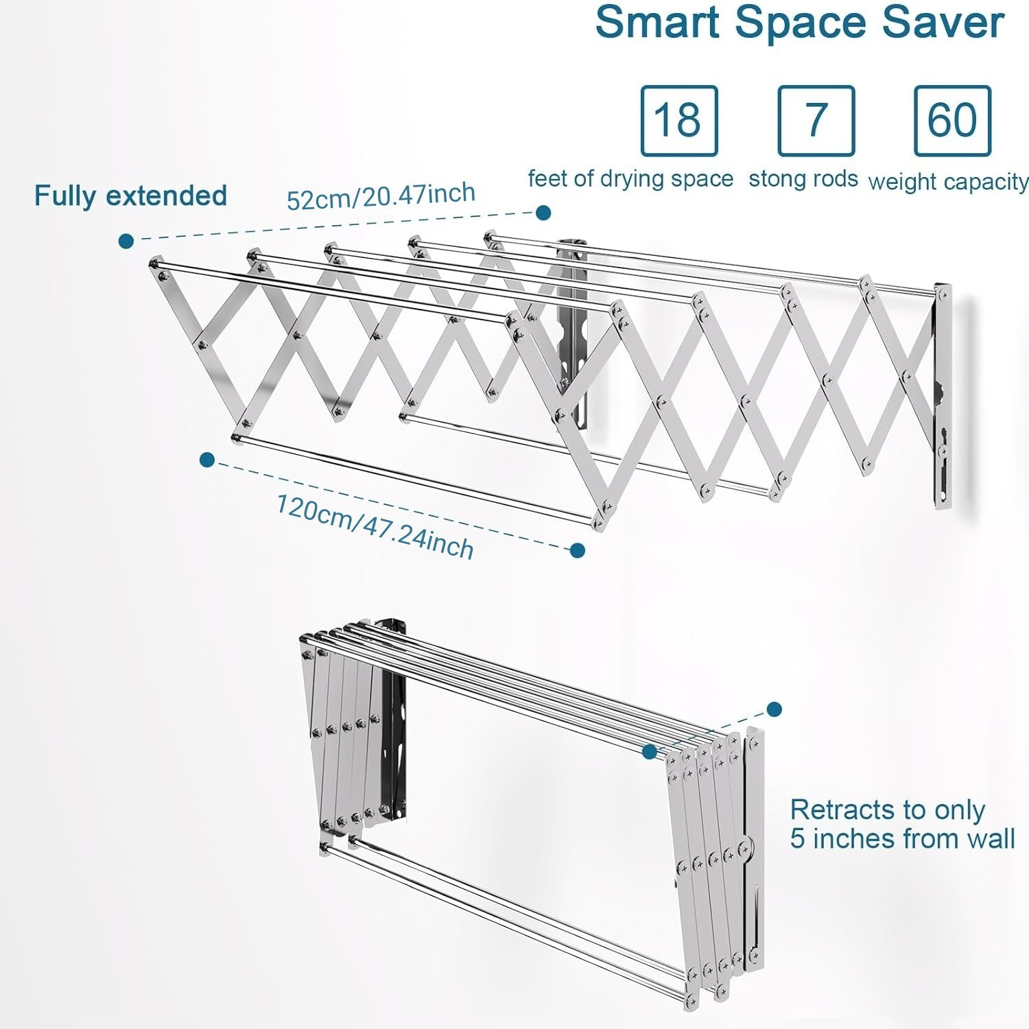 Transfronterizo invisible rack de secado varilla colgada en la pared balcón plegable pequeño rack de secado de acero inoxidable rack de toallas telescópicas
