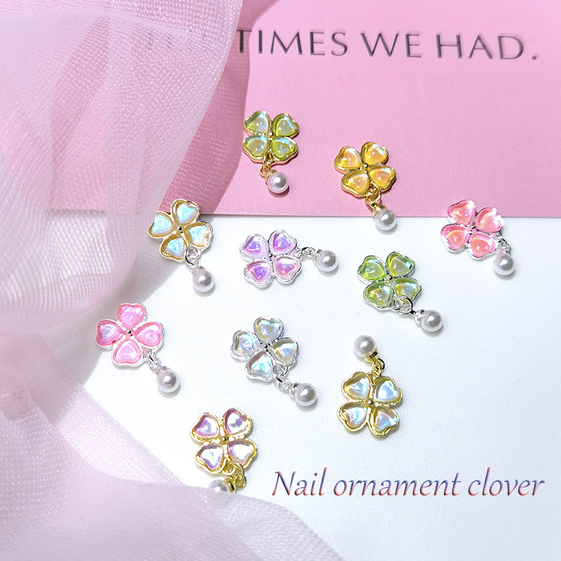 Internet Hot Nail Jewelry Alloy Clover Pendant New Lucky Grass Nail Decoration Pearl Tassel Series Internet Hot Nail Jewelry Alloy Clover Pendant New Lucky Grass Nail Decoration Pearl Tassel Series