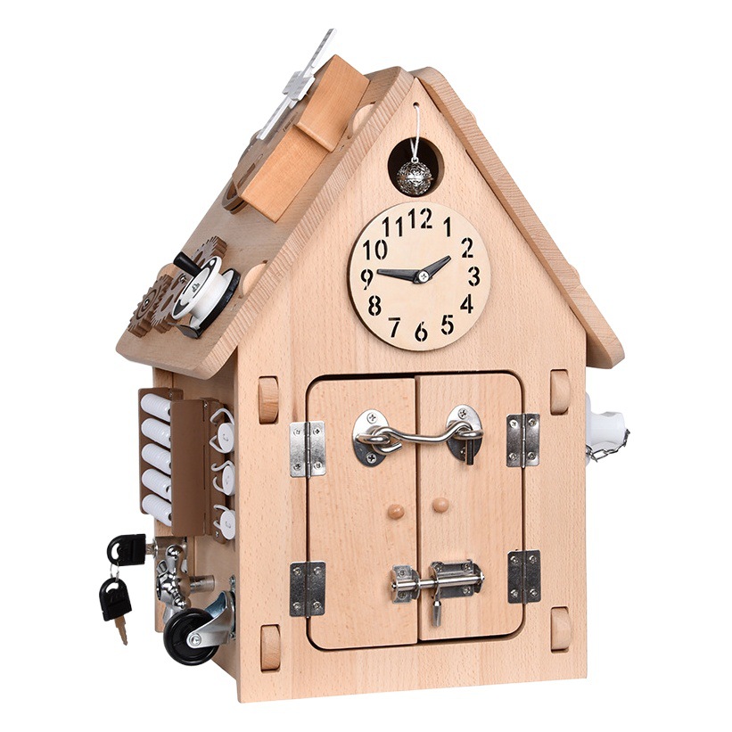 Casa ocupada de madera Montessori DIY bebé desbloqueo concentración entrenamiento Starry Sky Top juguete Montessori multifunción