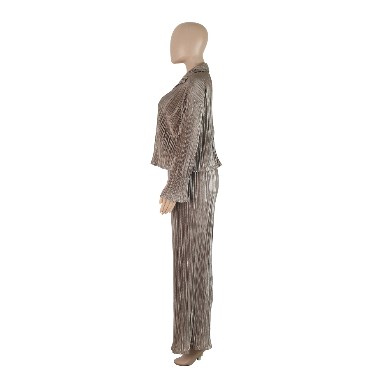 Women Clothing Autumn Winter Short Top Long Sleeve Pleated Sexy Casual sets