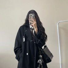 赫本风黑色风衣外套女春秋年新款小个子中长款日系高级感大衣