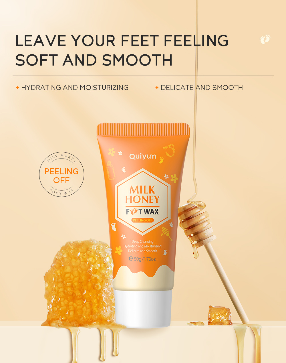Cross-border QUIYUM milk and honey peel-off foot wax e foot care keratin manufacturer's wholesale in stock undefined