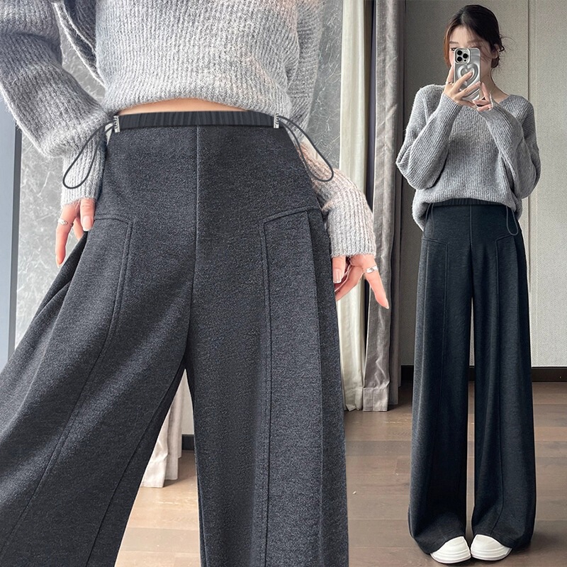 Loose woolen pants for pregnant women, thickened for autumn and winter, fashionable casual retro wide-leg pants, high-waisted straight-leg curved pants Loose woolen pants for pregnant women, thickened for autumn and winter, fashionable casual retro wide-leg pants, high-waisted straight-leg curved pants