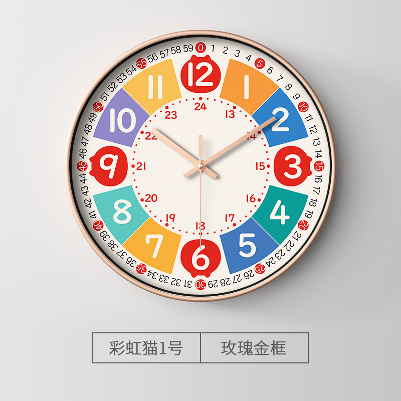 早教掛け時計漫画静音時計児童時間管理石英時計家庭用壁掛け25CM lock