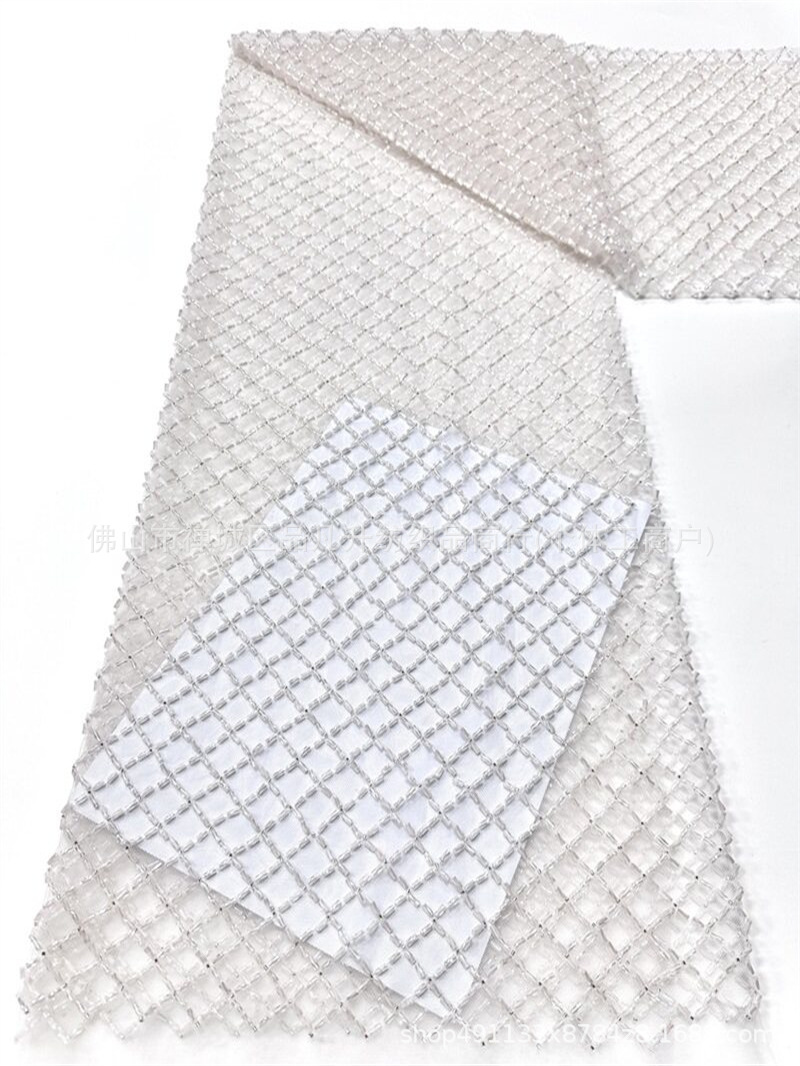 Tejido de bordado de cuentas de tubo de diamante, tela de vestido de boda de alta gama, tela de bordado de sequilla en stock