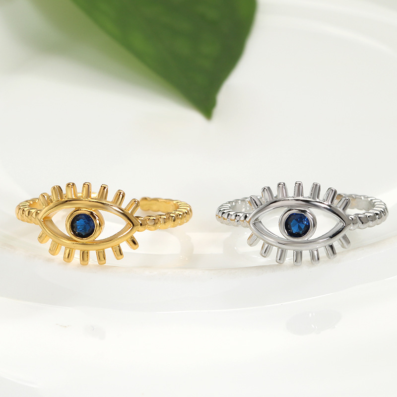8g Weight Zircon Inlay Material Retro Streetwear Devil's Eye Copper Zircon Open Ring In Bulk