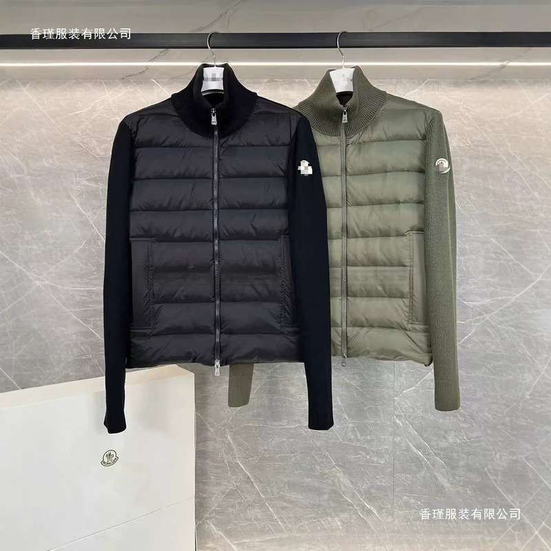 Cross-border European station Meng M brand knitted patchwork stand-up collar down jacket, autumn and winter lightweight cardigan down coat for men and women