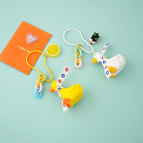 Bow Tie Duck Keychain Pendant Couple Internet Celebrity Little Yellow Duck Cute Doll School Bag Pendant Car Key Ring Chain Women