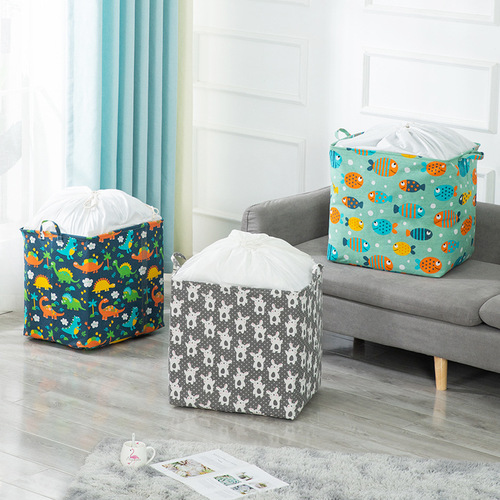 Extra large capacity cotton and linen drawstring moisture-proof wardrobe storage box quilt moving packing bag folding storage box cotton cloth
