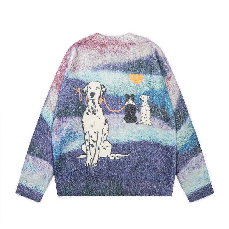 Vêtements pour hommes Pull original rayé tie dye en mohair de marque tendance de la rue pour hommes et femmes Pull tricoté style rétro américain ample et paresseux bf_voghion.com