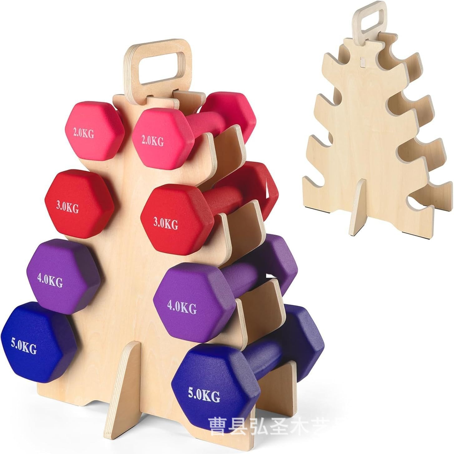 Pequeño soporte de mancuernas de madera soporte de mancuernas de entrenamiento de fuerza con manija soporte de almacenamiento de madera de entrenamiento de gimnasio en casa