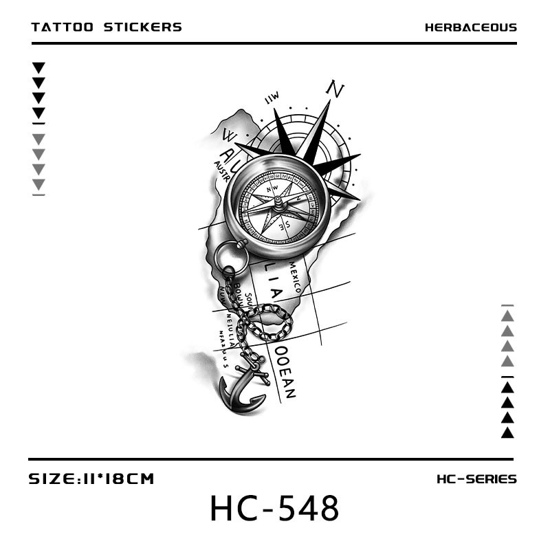 Anchor, Rudder, Clock Tattoo Stickers for Men and Women, Juice Tattoo Stickers, Waterproof Traditional Arm Tattoo, Long-Lasting Arm Tattoo, Nautical Totem
