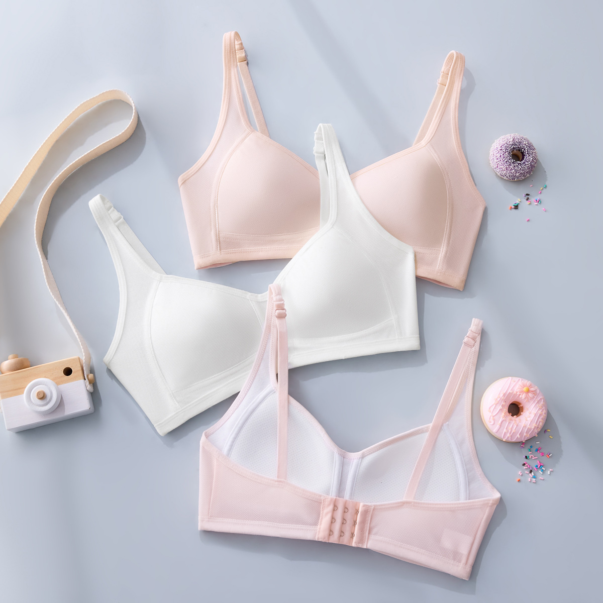 여자 브라 아이스 실크 자카드 통기성 홀 슬링 튜브 탑, 중학생 및 고등학생을위한 고정 가슴 패드 조끼 속옷