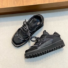 欧洲站新款牛皮拼接网布时尚休闲鞋低帮透气百搭舒适厚底板鞋男