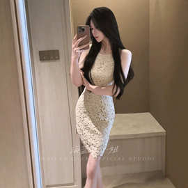 法式温柔连衣裙女春季礼服镂空设计感纯欲风蕾丝无袖内搭短款裙子