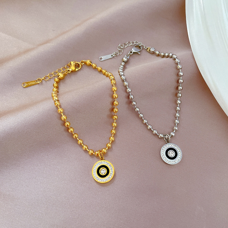 Bracciale a catena con perline in acciaio titanio anello romano donna_voghion.com