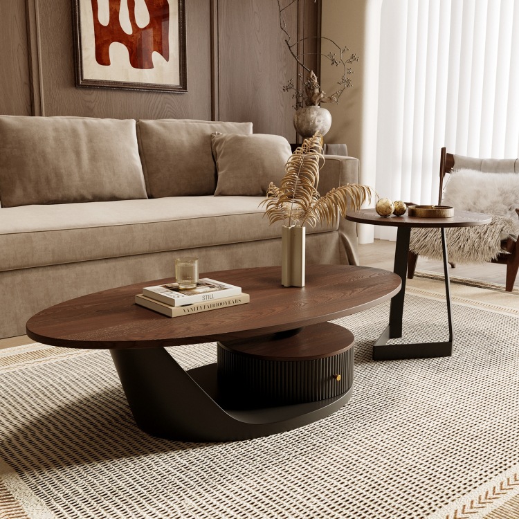 中古风实木茶几侘寂风法式复古家用客厅小户型设计师感茶台桌