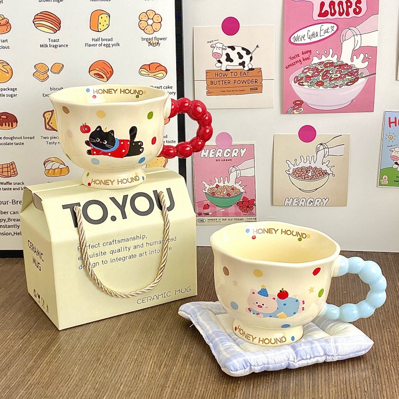 Cute perro de cerámica taza de agua de pareja de chicas taza de oficina taza de café regalo de cumpleaños taza de cerámica