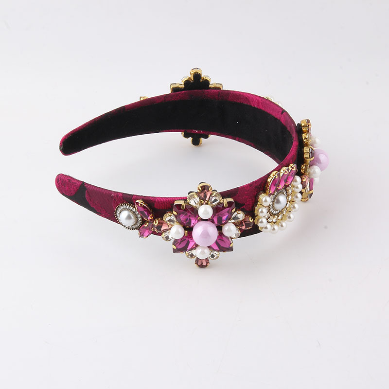 Baroque Style Flower Cloth Inlay Artificial Diamond Pearl Hair Band 1 Piece display picture 5