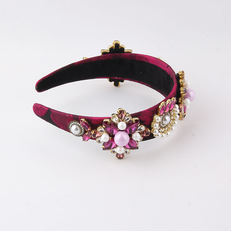 Baroque Style Flower Cloth Inlay Artificial Diamond Pearl Hair Band 1 Piecepicture5