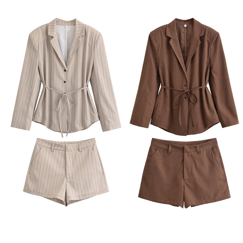 2025 Spring New Thin Belt Stripesd Suit Jacket + Slim Draped Shorts European and American Cross-Border New Style 2025 Spring New Thin Belt Stripesd Suit Jacket + Slim Draped Shorts European and American Cross-Border New Style