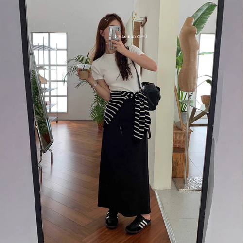 Gray High-waisted Straight-leg Casual Skirt Women's Spring and Autumn New Korean-style Hip-covering Slimming Split Lazy Mid-length Skirt