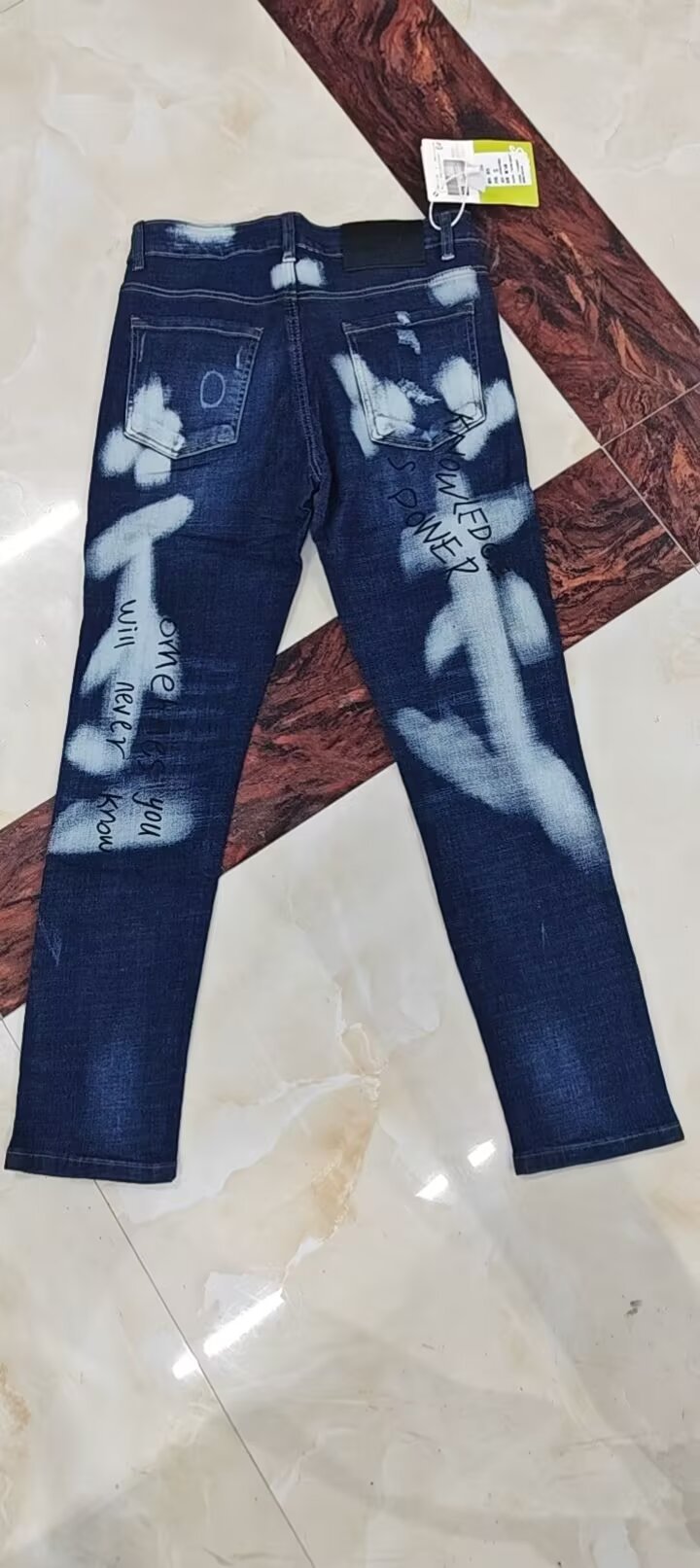 boy 2025 Summer New Cross-Border Inkjet Stretch European And American Men's Jeans Washed Distressed Patched Trendy Brand_voghion.com