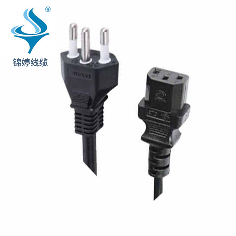 供应巴西认证三极16A电源插头 inmetro认证4.8半包胶巴西三芯插头