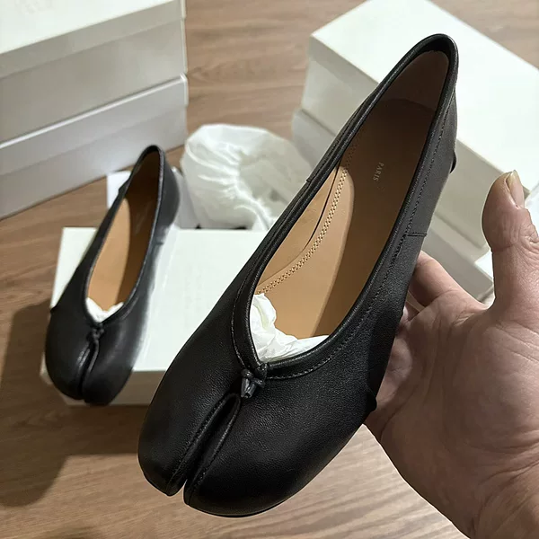 High-Quality Genuine Leather Tabi Split-Toe Flat Ballet Shoes, Pig's Hoof Sheepskin Women's Casual Shoes
