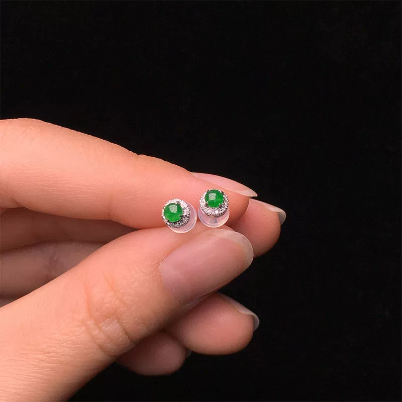 Серьги из стерлингового серебра Jasper 925, простые и элегантные, инкрустированные маленькими бриллиантами, полностью зеленая поверхность яйца, зеленые серьги, серьги из нефрита