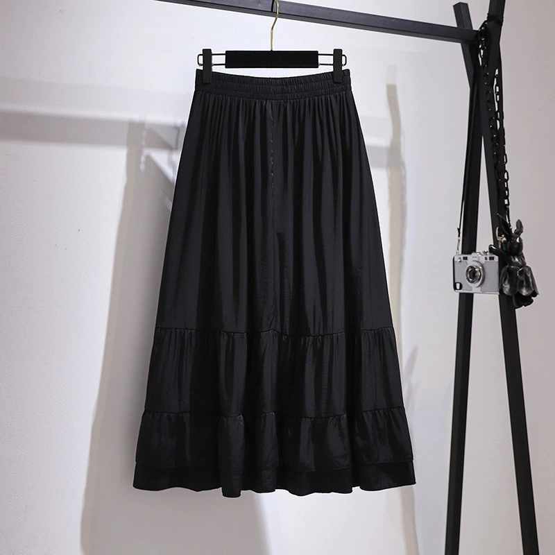 Long autumn skirt, A-line Korean style, mid/maxi length, plus sizes 2XL–6XL