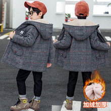 男童加绒加厚呢大衣外套中大童格子毛呢冬装上衣儿童新品冬款风衣