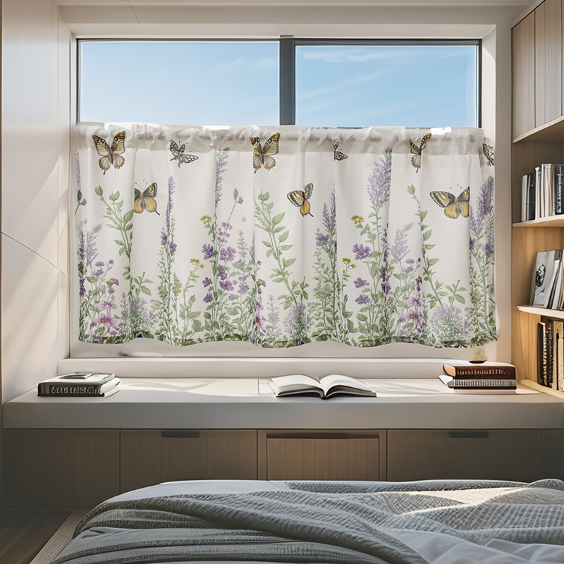 Amazon Cross-border Half Curtain American Pastoral Atmosphere Coffee Curtain Small Window Bay Window Lavender Butterfly Print