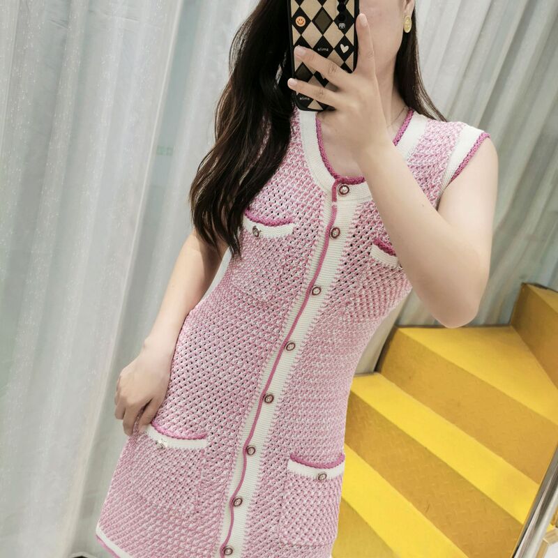 Special yarn one to one in stock fashion women's clothing high quality high-end dress female temperament slim sleeveless 220183