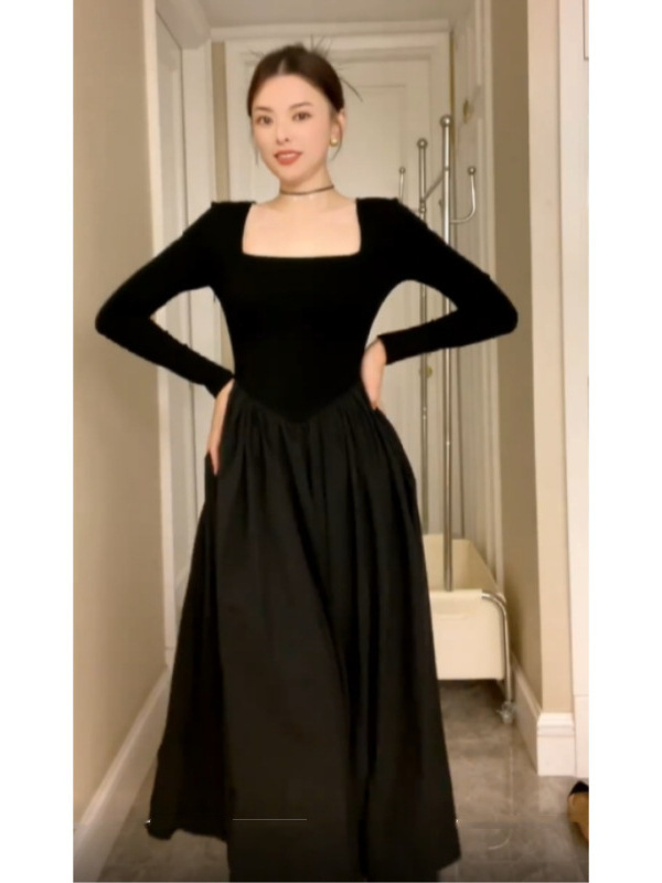 法式小个子连衣裙黑色裙子女款爆款2025新款高级感遮肉显瘦A字裙|undefined