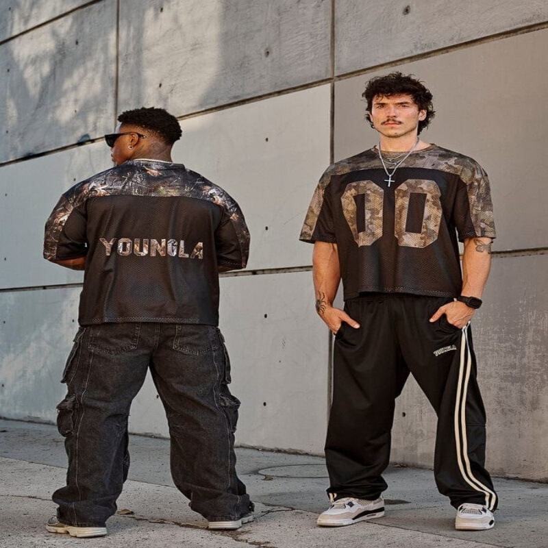 Youngla American Trendy Brand Oversized T-Shirt Men's Sports Fitness Quick-Drying Breathable Large Mesh Double Zero Jersey Short Sleeves