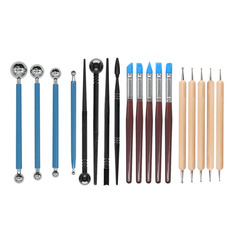 跨境61件套diy陶藝工具木質泥塑小雕刻刀套裝塑料海綿滾輪打孔器