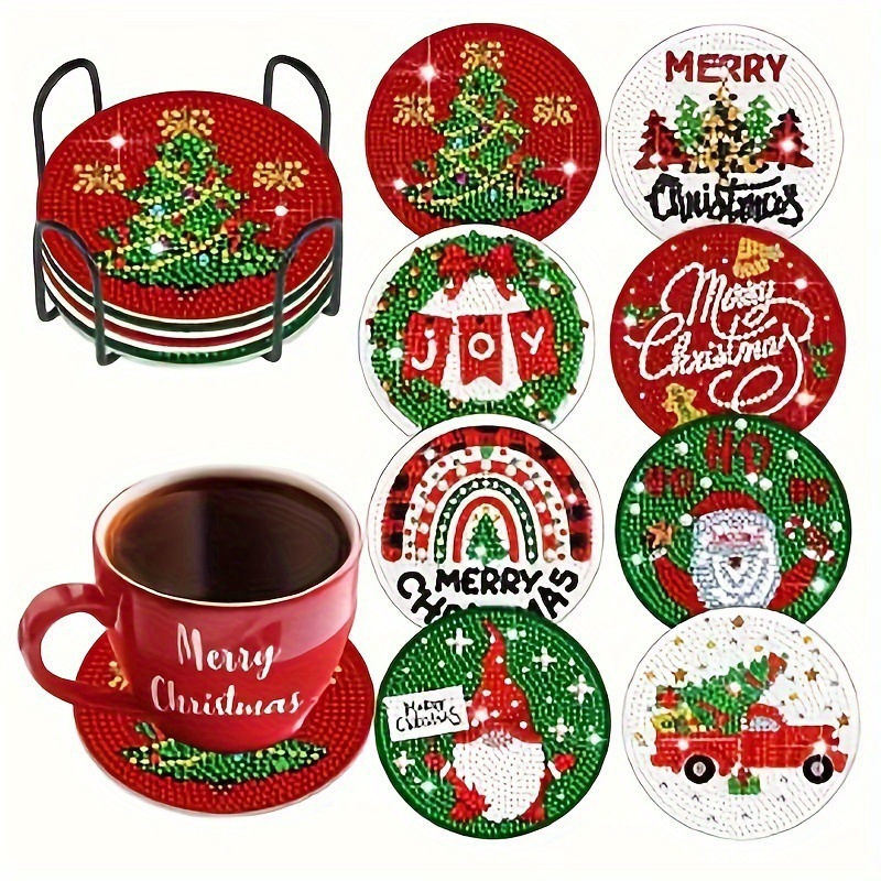 Ventas transfronterizas calientes de 8 piezas de conjunto de cojín de taza de arte de diamante, con soporte, pequeño conjunto de pintura de diamante, adecuado para adultos