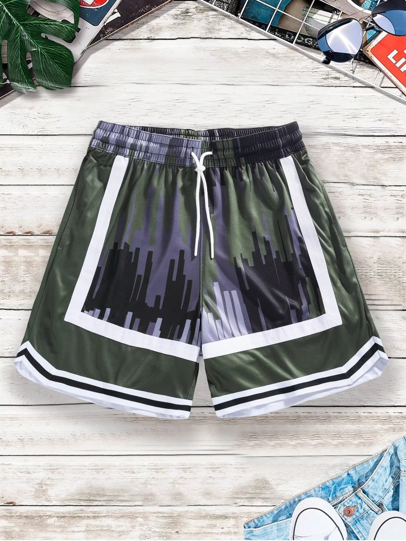 American Basketball Sports Shorts with Double Layer Mesh City Tone Daily Casual Summer Breathable Versatile Capris_voghion.com