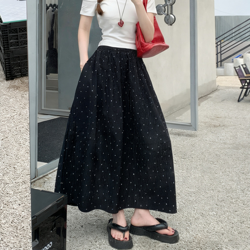 Polka Dot Mid-Length Skirt for Women, Spring/Summer 2026 New High-Waisted Slimming A-Line Skirt for Petite Figures, Flared Skirt, Umbrella Skirt