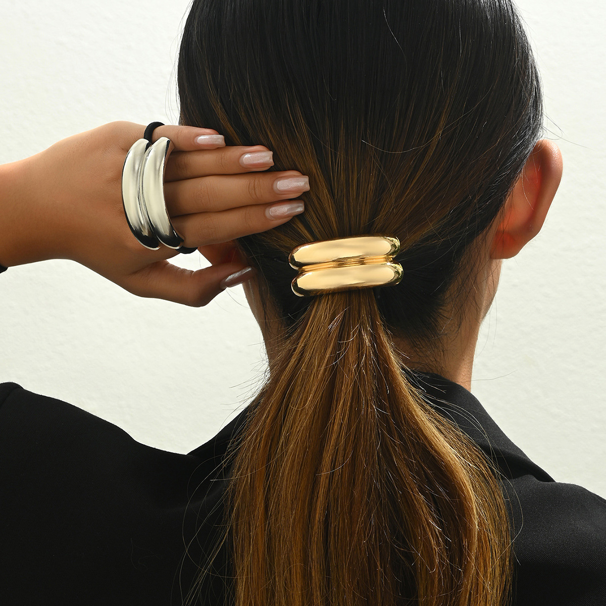 Europa y América viento frío geometría metal cóncava elástico nuevo temperamento anillo de cabello cuerdas de cabello versátiles cuerdas de cabeza de temperamento retro