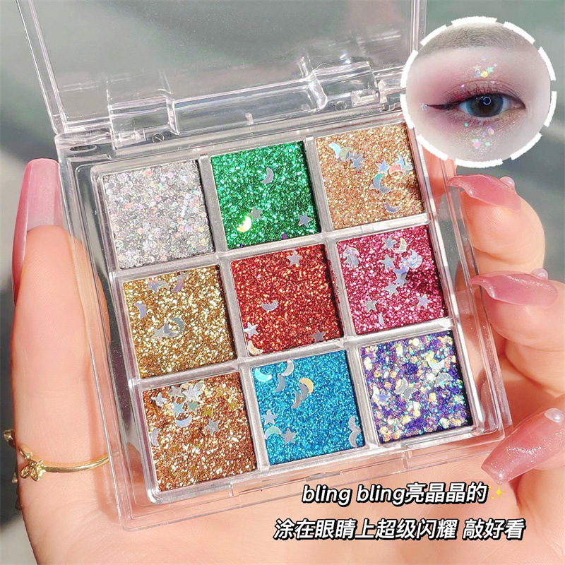 Palo de sombras de ojos de nueve colores con lentejuelas Capel, palé de sombras de ojos de comercio exterior transfronterizo barato, día de los niños