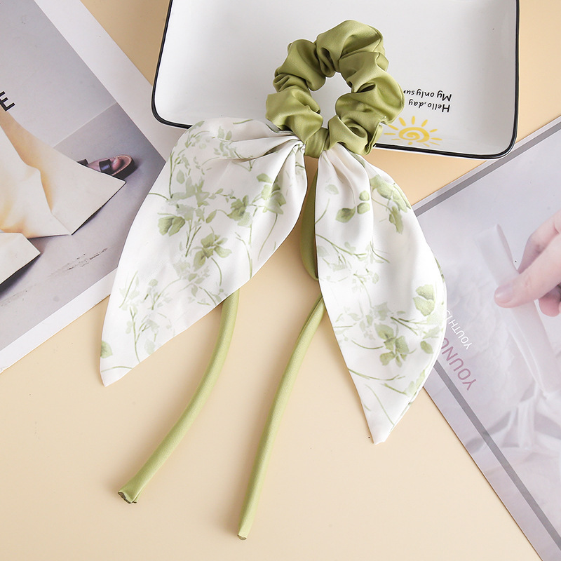 Nuevo lazo de raso estampado, coletero de encaje elegante estilo chino, cuerda para el pelo de cola de caballo al por mayor