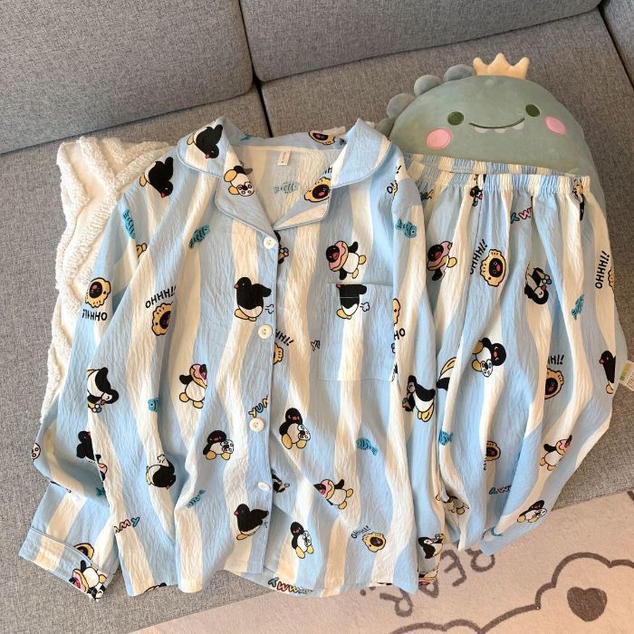 国境を越えた卸売新しいホットスタイルクラウドコットンパジャマ女性のための秋と冬の売れ筋漫画かわいい長袖ズボンホームウェアセット|undefined