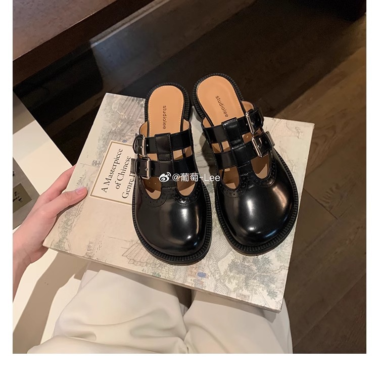 Verano nuevo Sunset Wilton ~ Cuentas de borde abierto, cuero suave, hebilla doble, Mary Jane tallada, medio arrastre, medio arrastre