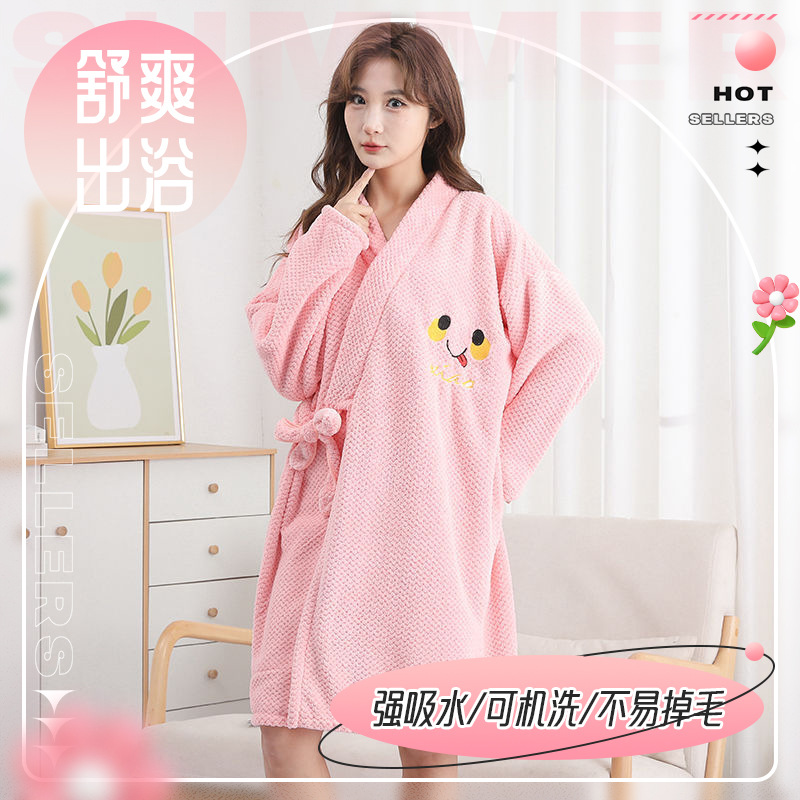 Bath Towel Long-Sleeved Pineapple Plaid Bathrobe Nightgown with Ties Adult Bath Skirt Wholesale Home Thickened Warm and Highly Absorbent