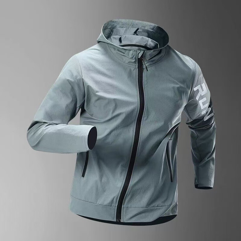 Running Jacket Men's Spring Windbreaker Windproof Training Spring and Autumn Sportswear Waterproof Rainproof Quick-Drying Outdoor Hooded Cycling Jacket